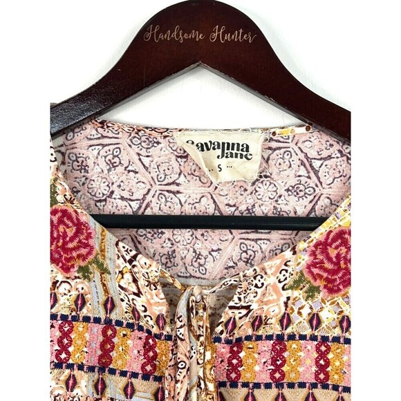 Savanna Jane Women S Floral Embroidered Peasant Top Blouse Boho Chic Cottagecore - Picture 6 of 12